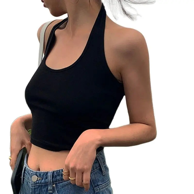 Neck Backless Crop Top | Cotton Streetwear Tank Vest