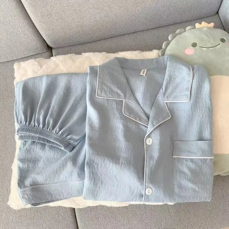 Men's Luxury Solid Pajama Set | Short Sleeve Lapel Home Suit