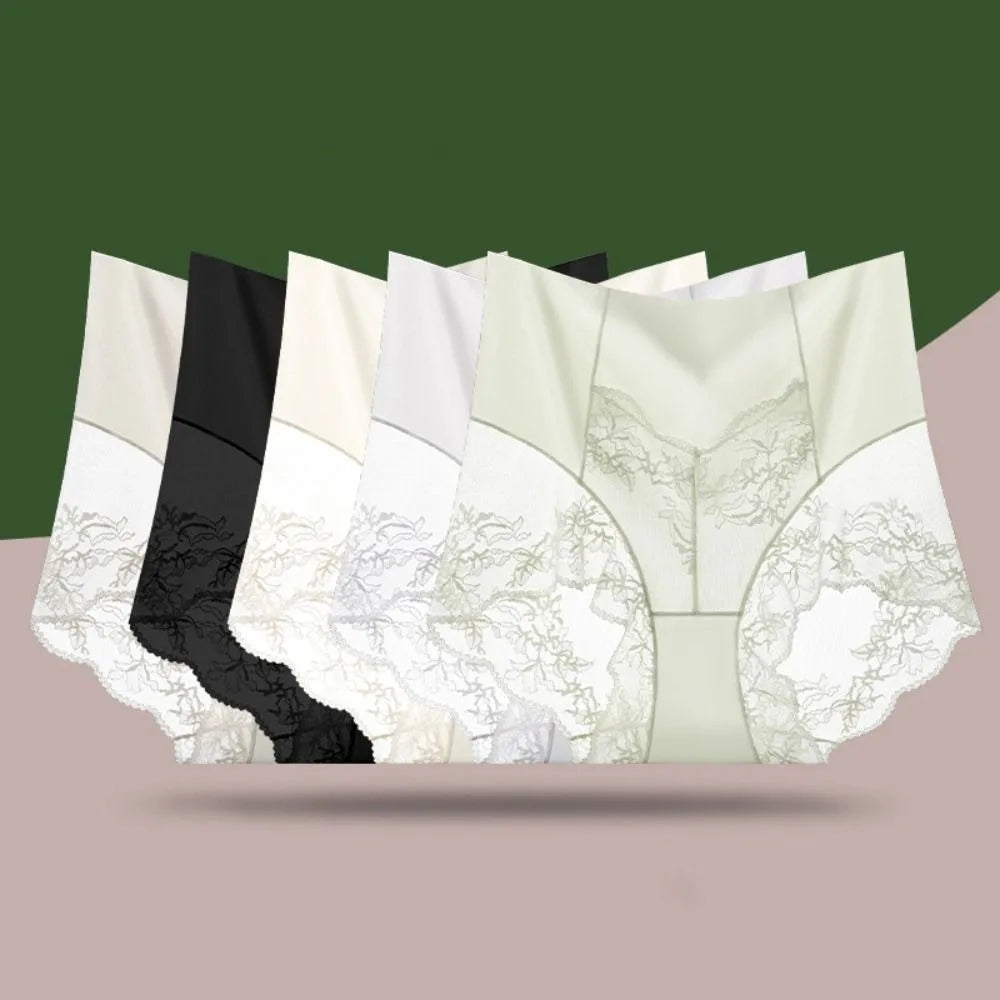 Fashion Sweet Lace Mesh Panties – High-Waist Ice Silk Smoothing Briefs