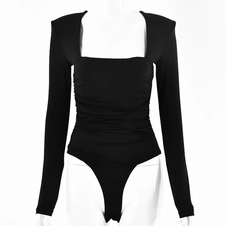 Long Sleeve Square Neck Bodysuit | Streetwear Bodycon Basic