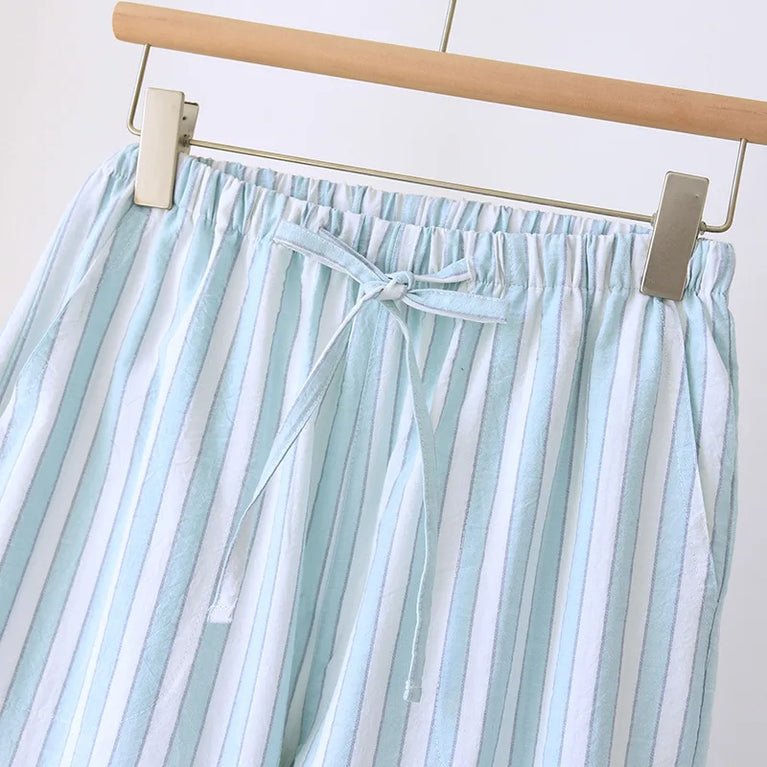 Cotton Gauze Pants | Striped Home Trousers