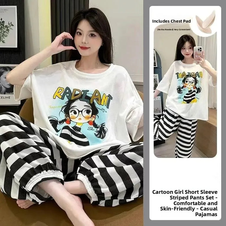 Women’s Pure Cotton Pajama Set | Integrated Chest Pad PJs