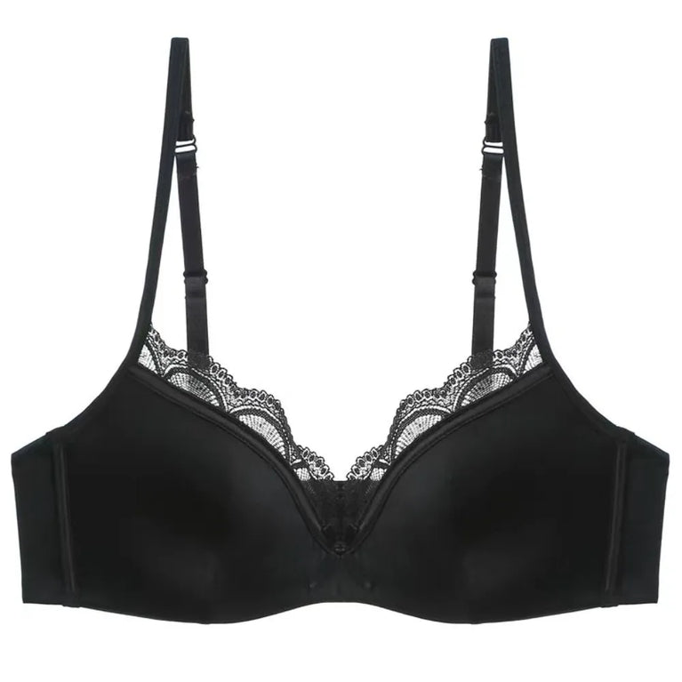 Satin Seamless V-Bra | Wireless Lace Push-Up Bralette