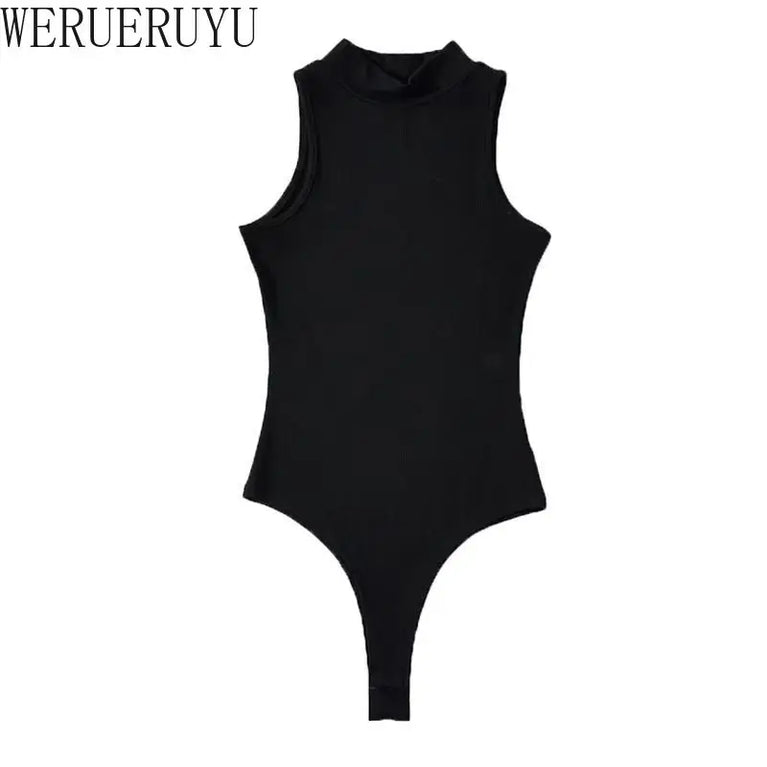 Turtleneck Sleeveless Knit Bodysuit | Summer Y2K High-Stretch Slim Fit