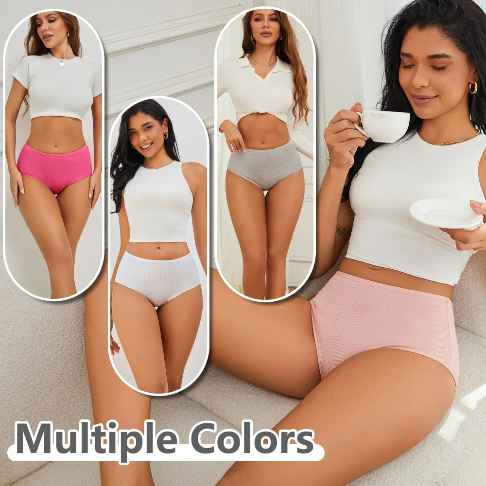 6pc Seamless Cotton Briefs | High-Waist Striped Set