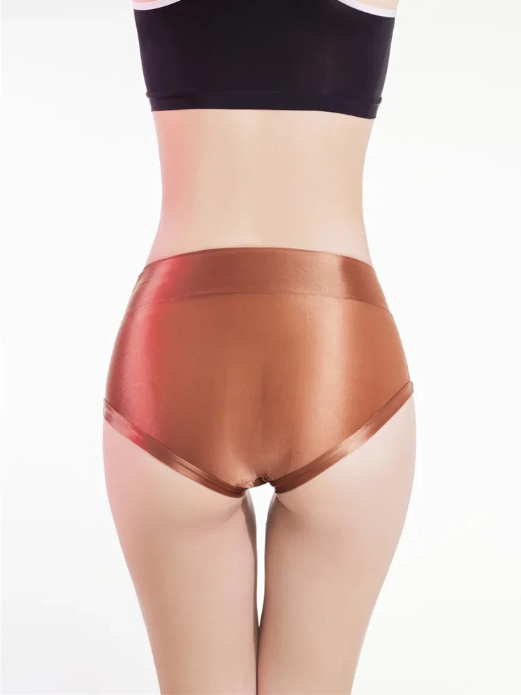 Oil Glossy Sheer High-Waist Briefs – Sexy Ultra-Thin Yoga & Beachwear Panties