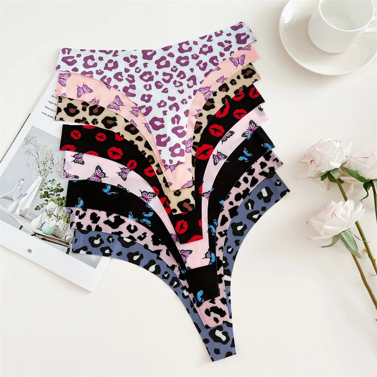 5pc Leopard Thongs | Seamless Ice Silk G-Strings