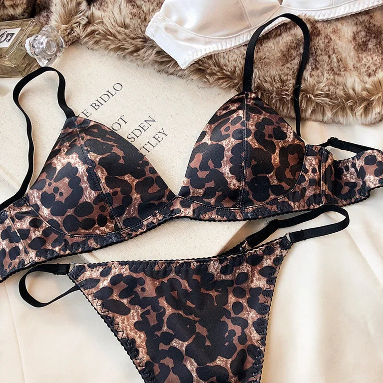 Leopard Print Push Up Bra & Brief Set – Sexy Wire-Free Lingerie