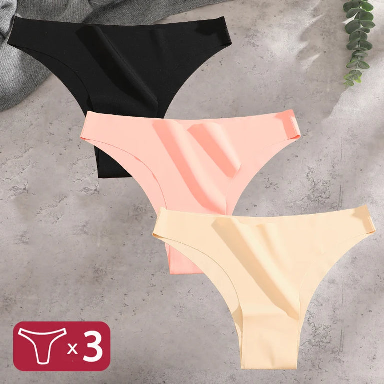 3pc Ice Silk Bikini Set | Seamless Low-Waist Briefs