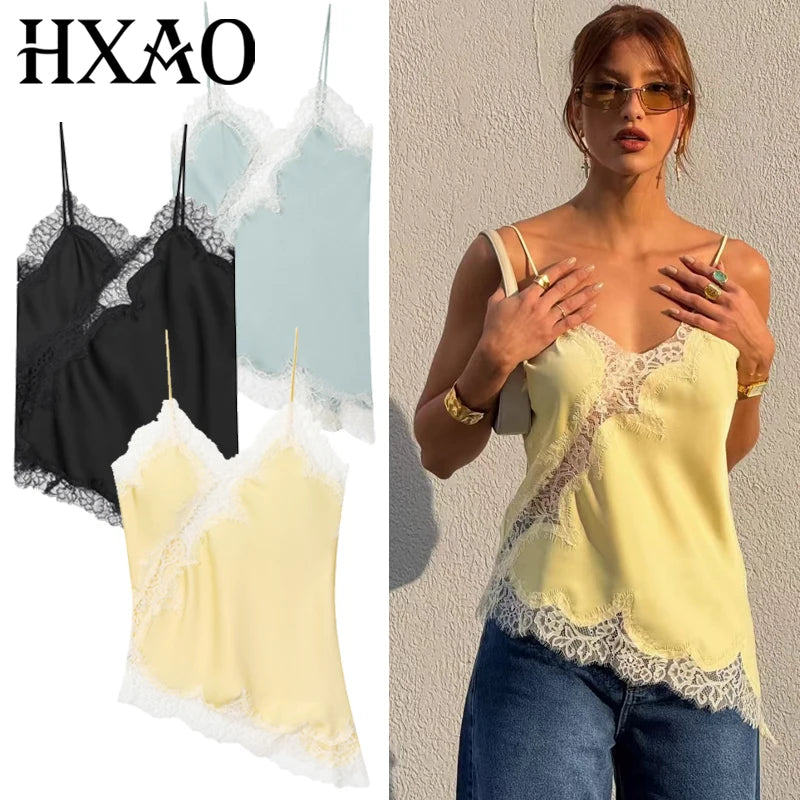 Asymmetrical Satin Slip Top | Chic Y2K Lace Camisole