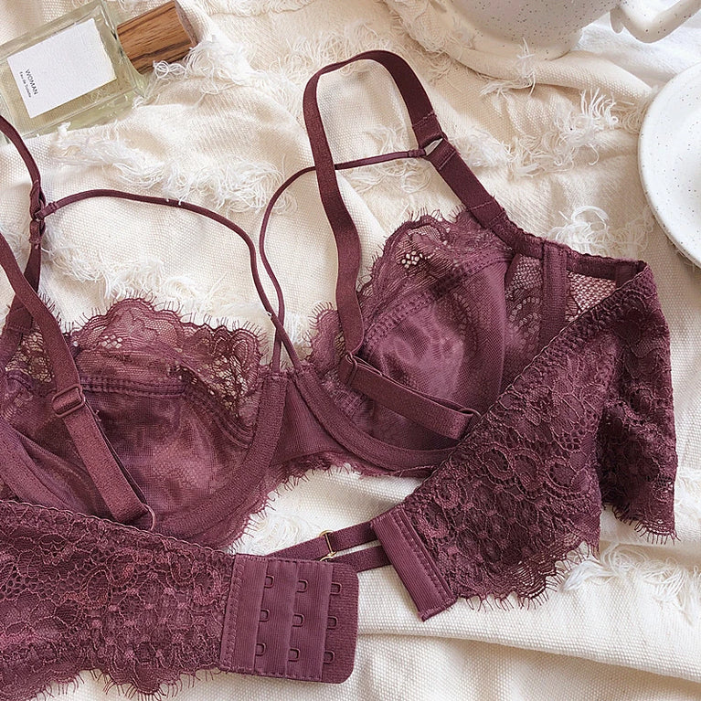 Floral Embroidery Plunge Push Up Bra Set – Sexy Underwire Lingerie