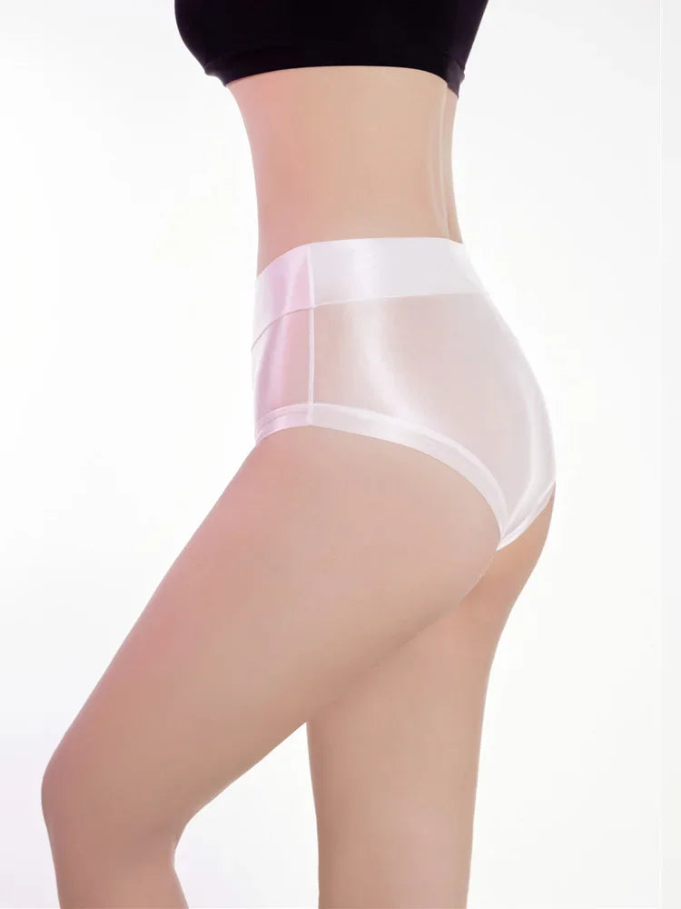 Oil Glossy Sheer High-Waist Briefs – Sexy Ultra-Thin Yoga & Beachwear Panties