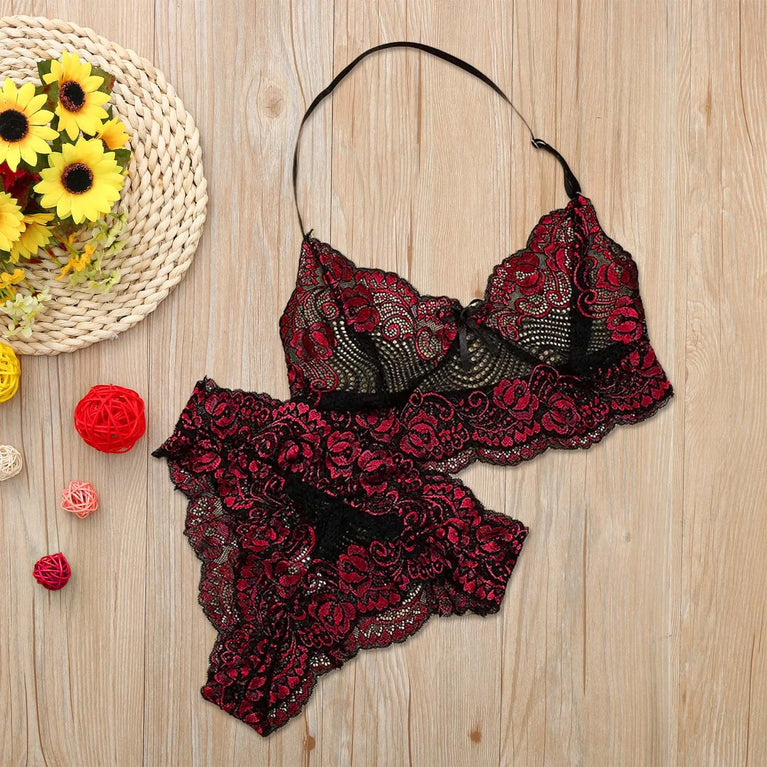 Front Closure Lace Bra & Brief Set – Sexy Two-Piece Lingerie