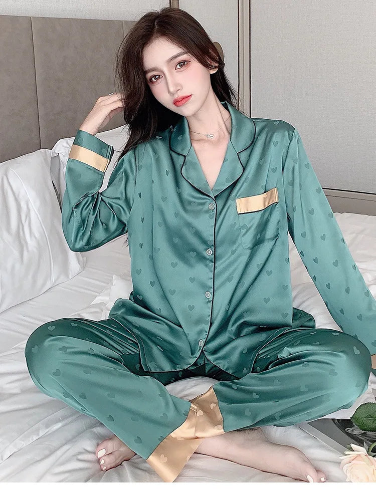 Women’s Ice Silk Animal Print Pajama Set | Autumn 2-Piece