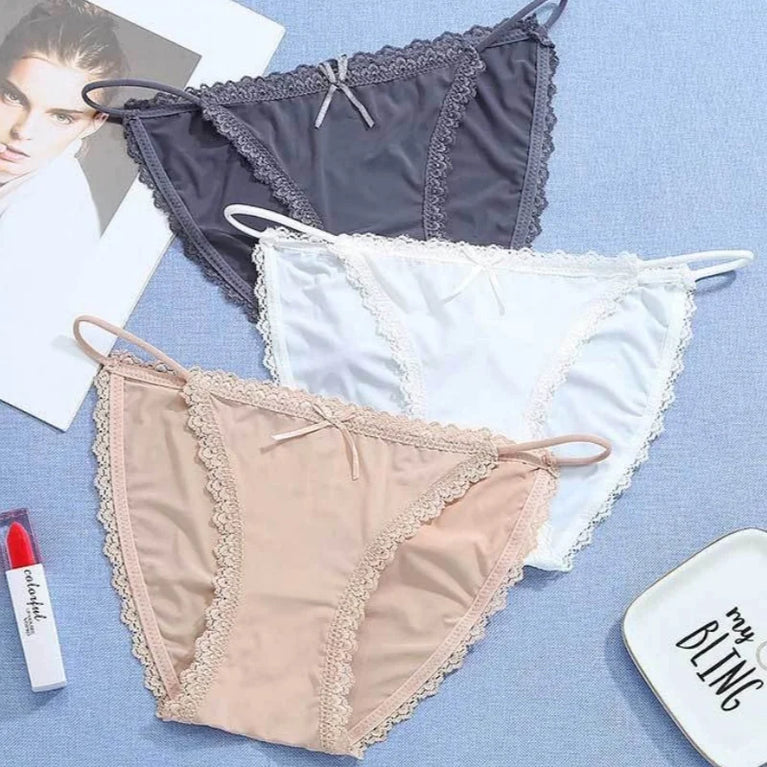 5pc Ice Silk Panties | Lace Trim Brazilian Briefs