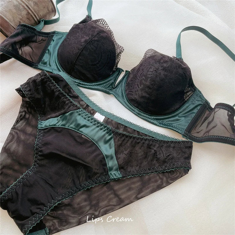 Floral Lace Plunge Push Up Bra Set – Elegant Underwire Lingerie