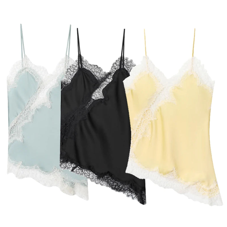 Asymmetrical Satin Slip Top | Chic Y2K Lace Camisole