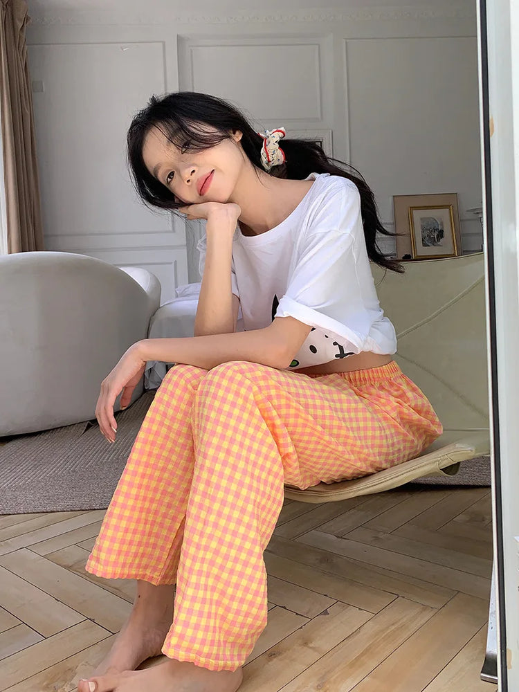 Loose Plaid Pajama Pants | Thin Summer Home Trousers