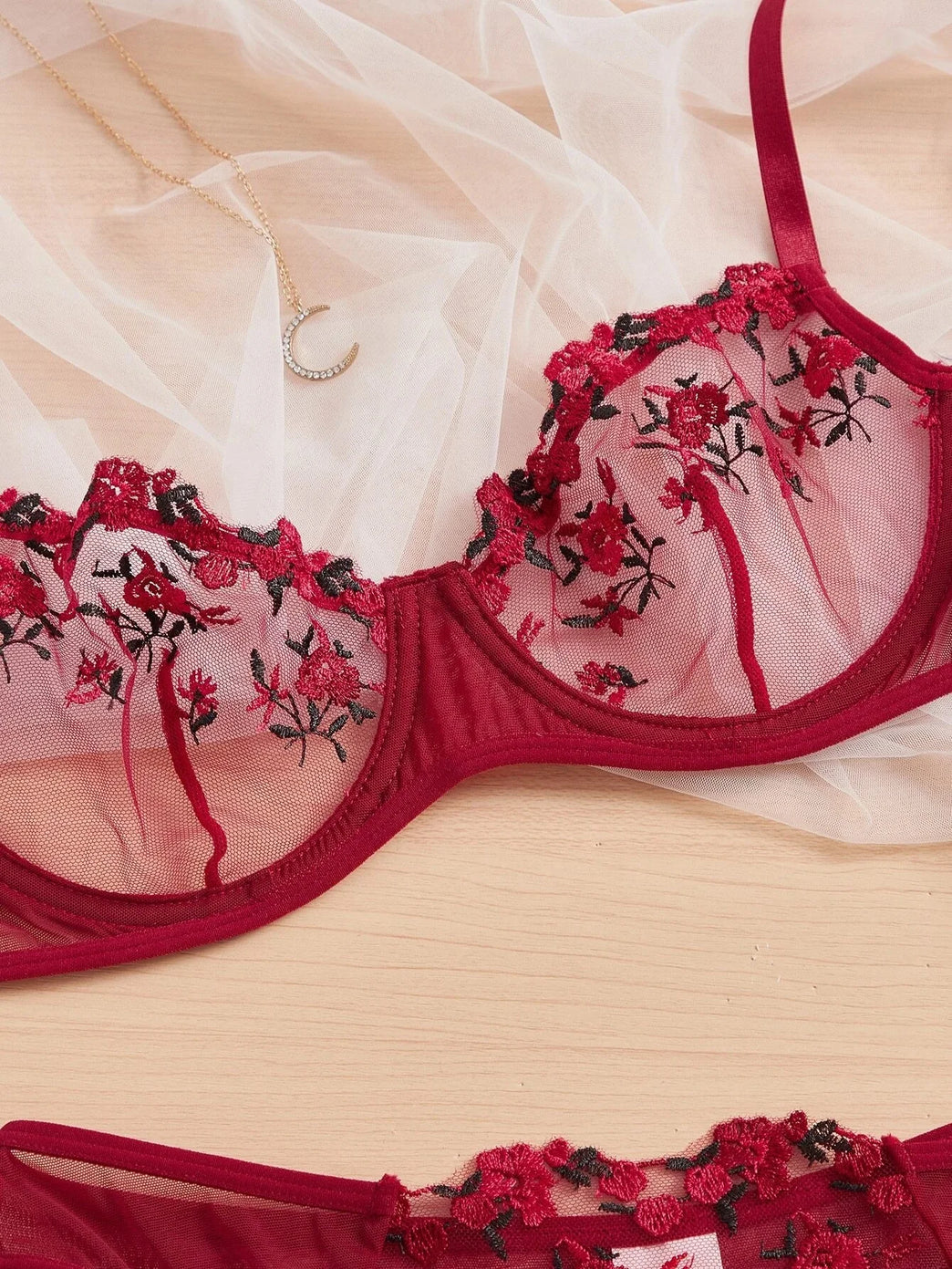 Floral Embroidery Wire-Free Bra & Brief Set – Unlined Sexy Lingerie