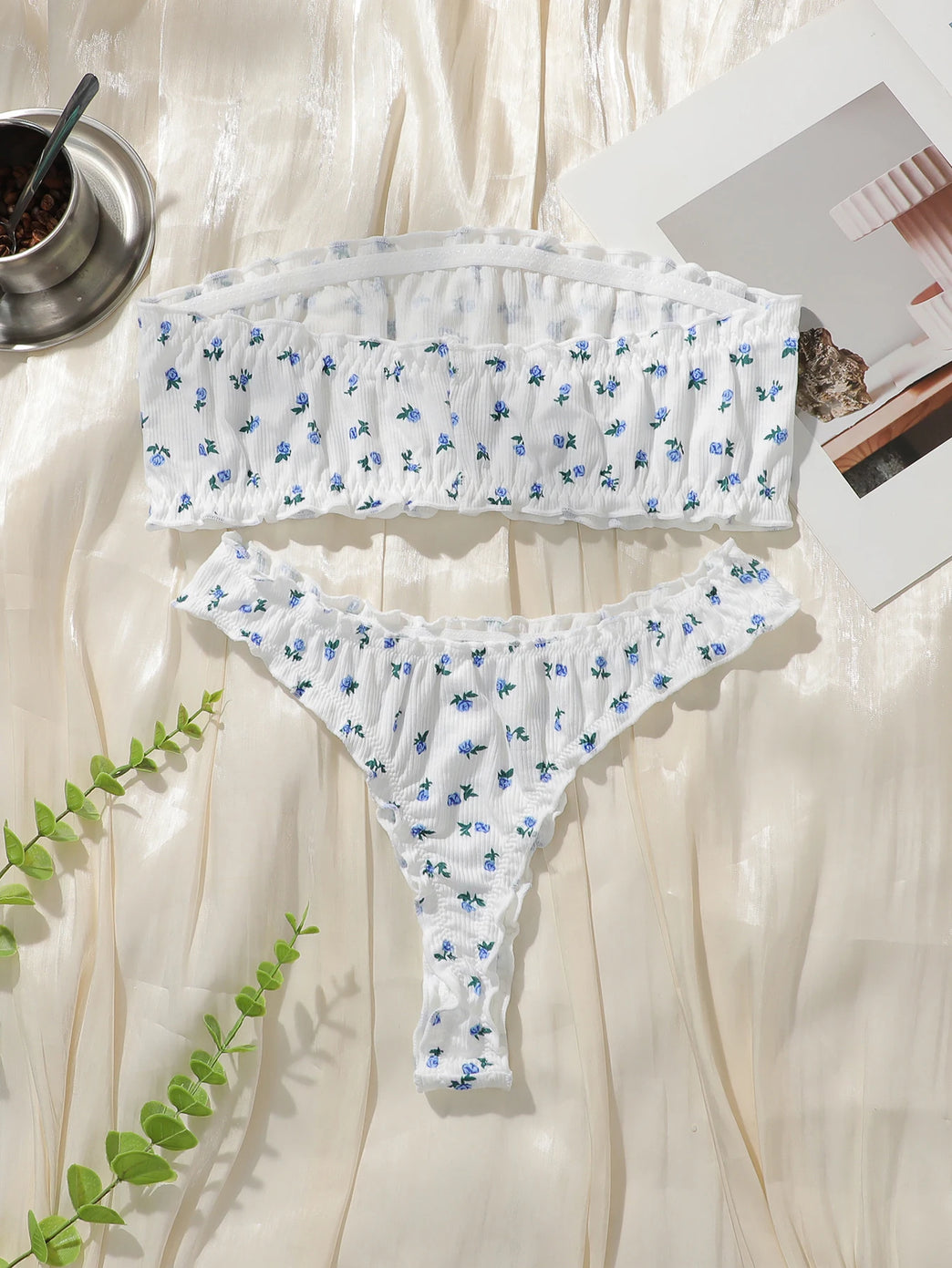 Floral Embroidery Unlined Bra & Brief Set – Wireless Sexy Lingerie