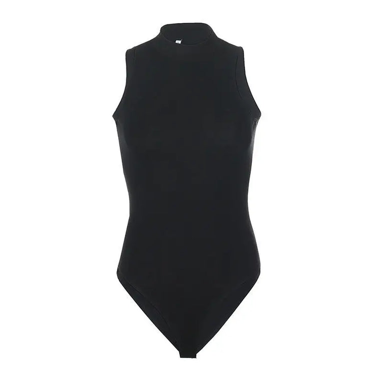 Turtleneck Sleeveless Knit Bodysuit | Summer Y2K High-Stretch Slim Fit