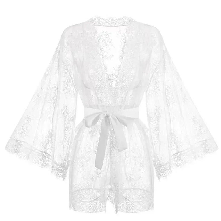Sexy Lace Voile Robe | Lightweight Mini Loungewear