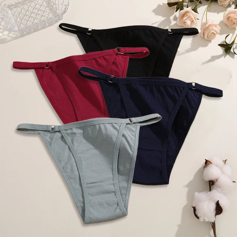 4pc Cotton Briefs | Sexy Metal Ring Low-Waist Set