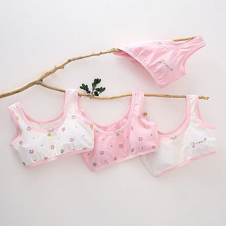 Girls' Purple Floral Cotton Training Bra Set