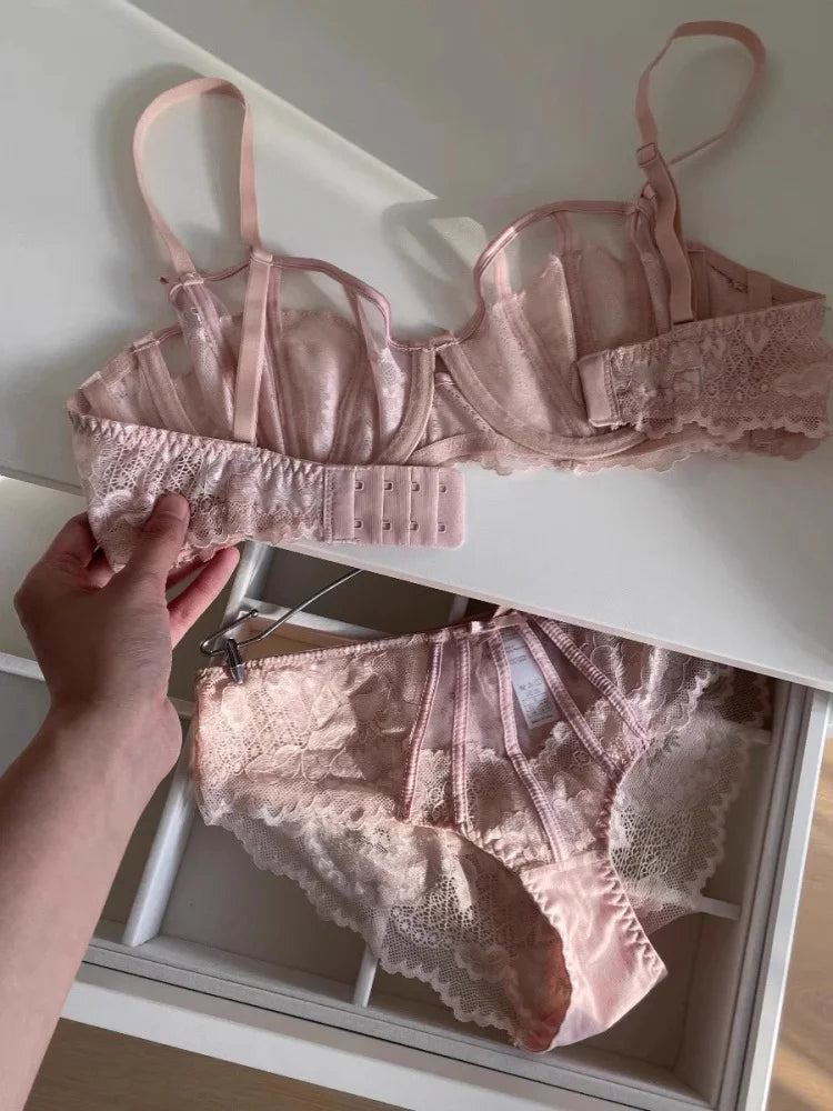 French Floral Lace Bra Set | Ultra-Thin Underwire Minimiser
