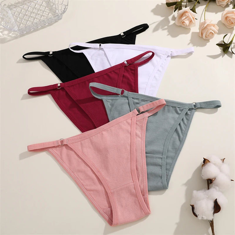 4pc Cotton Briefs | Sexy Metal Ring Low-Waist Set