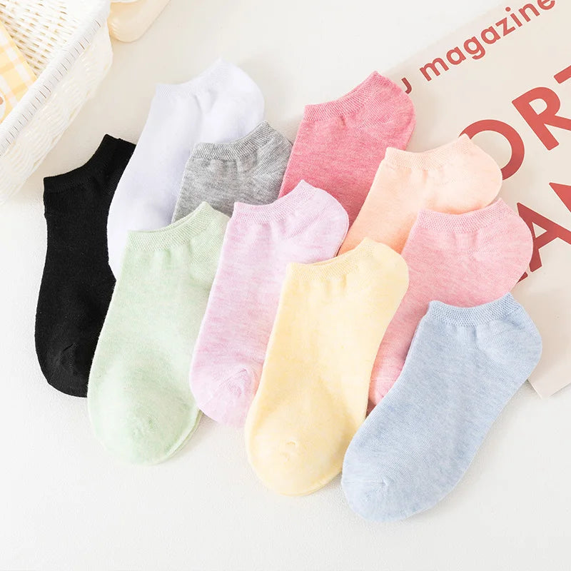 10-Pack Women's Cotton Boat Socks | Breathable Mesh Ankle Socks