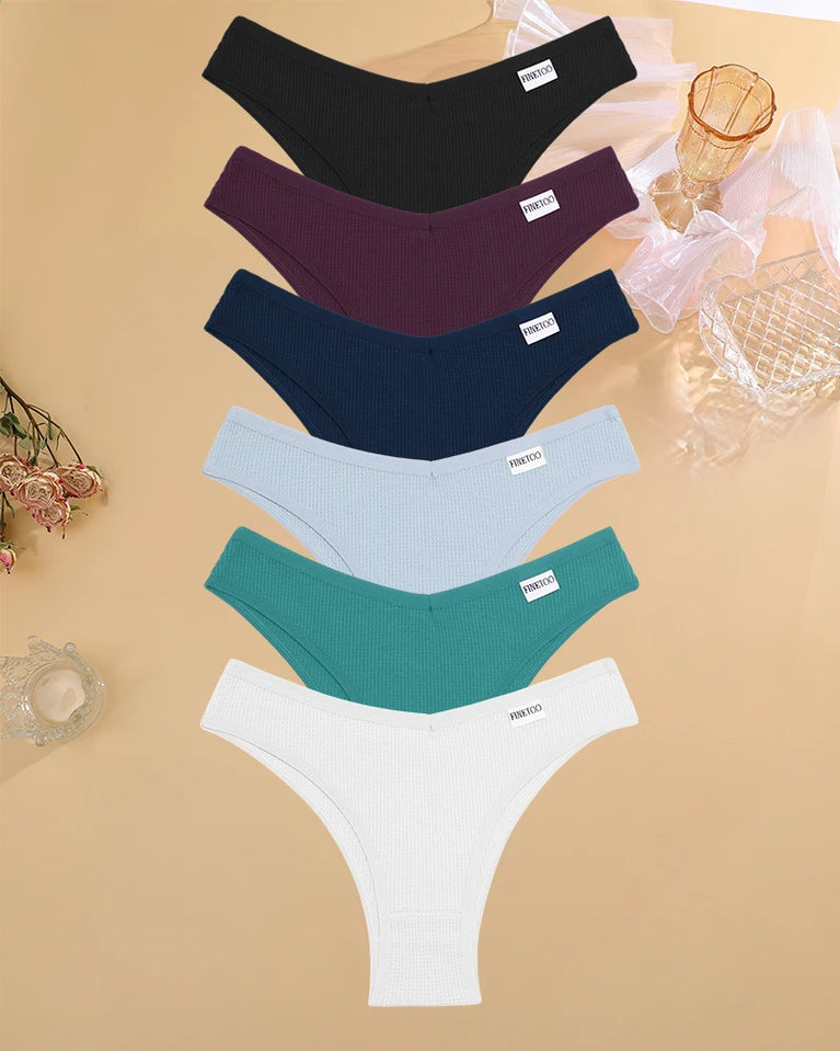 6pc Waffle Cotton G-String | V-Waist Brazilian Set