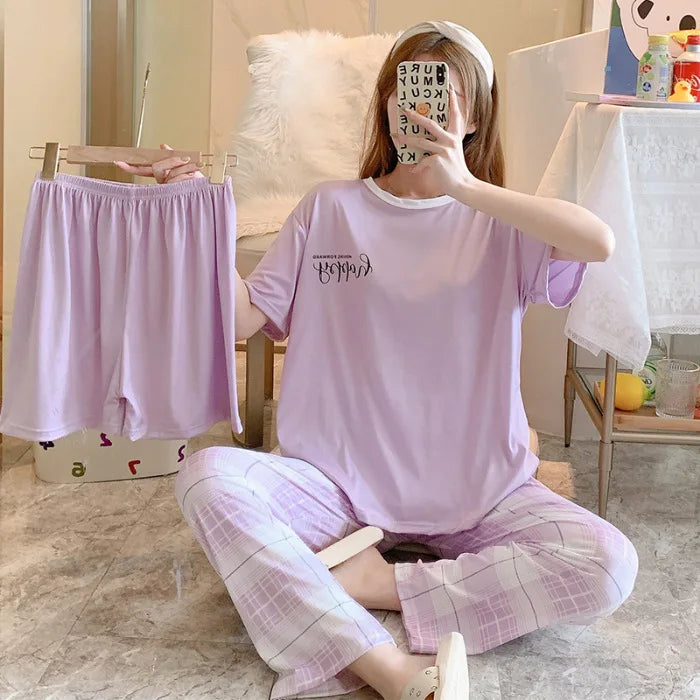 Women’s 3-Piece Summer Pajama Set | Short Sleeve & Trousers