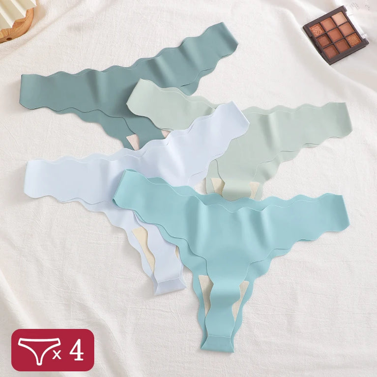 4pc Ice Silk Thongs | Seamless Wave Edge G-Strings