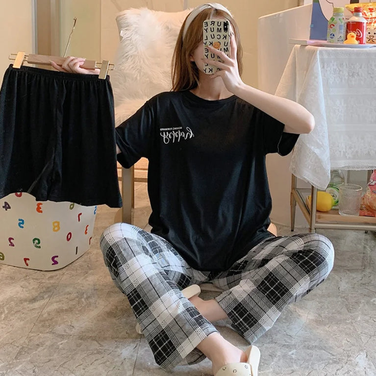 Women’s 3-Piece Summer Pajama Set | Short Sleeve & Trousers