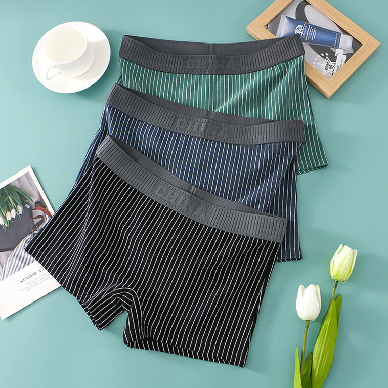Striped Cotton Boyshorts (3-Pack) – Mid-Rise Breathable Seamless Underwear