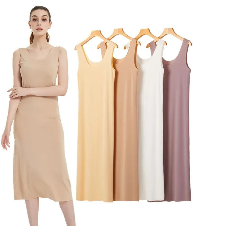 Long Ice Silk Midi Slip | Plus Size Seamless Underdress