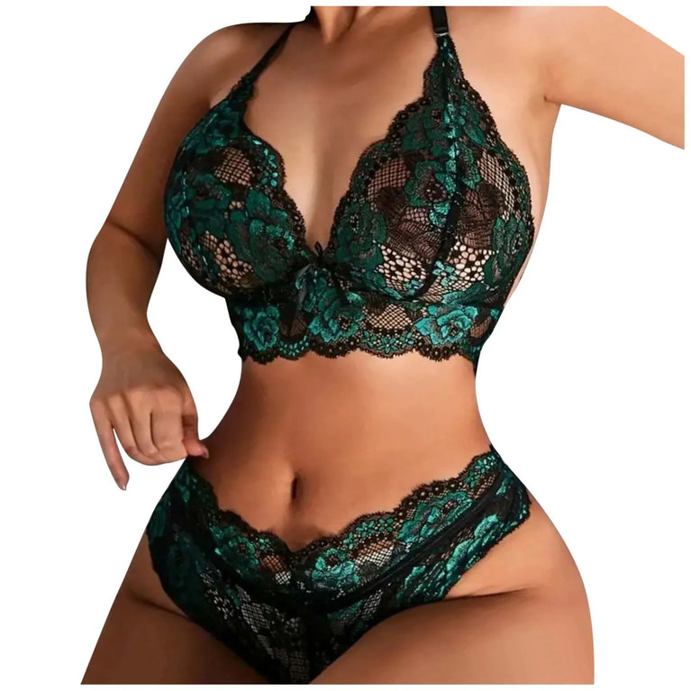 Front Closure Lace Bra & Brief Set – Sexy Two-Piece Lingerie