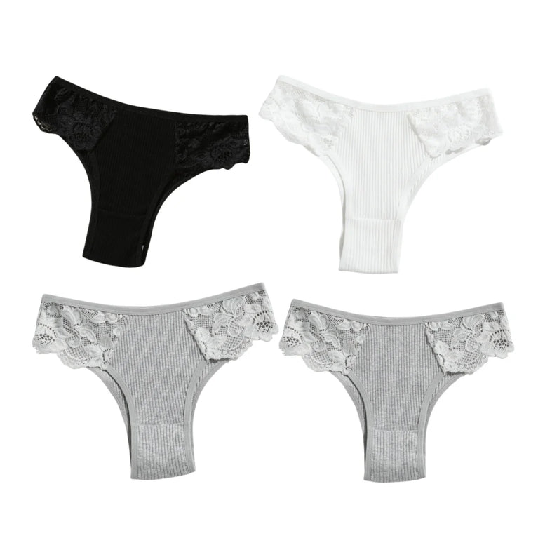 4pc Cotton Lace Set | Low-Waist Brazilian Briefs