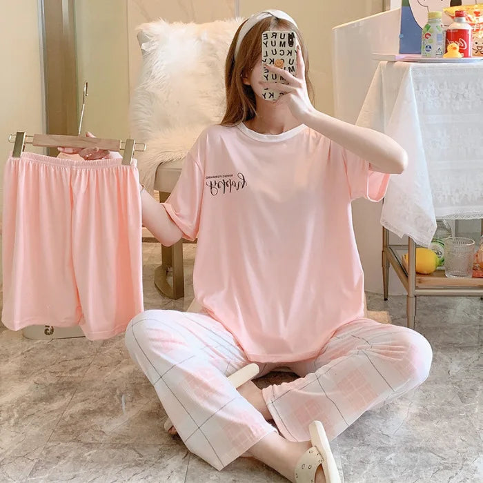 Women’s 3-Piece Summer Pajama Set | Short Sleeve & Trousers