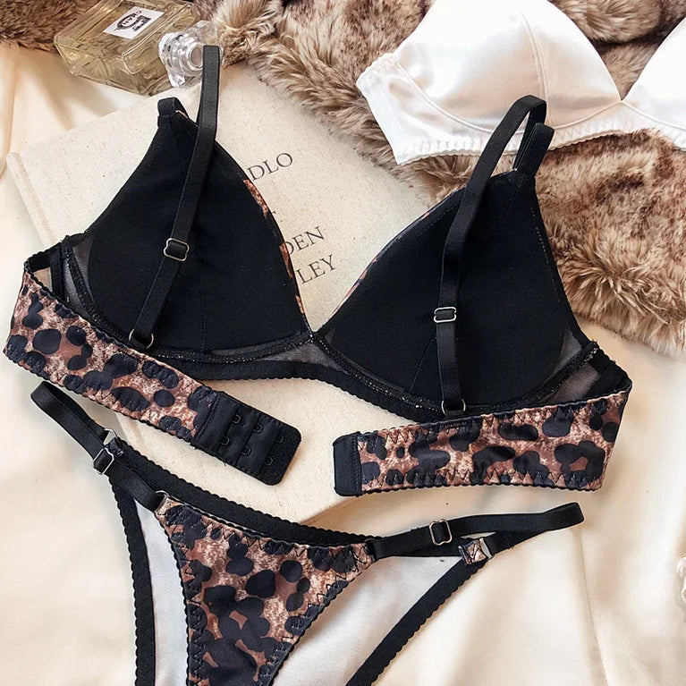 Leopard Print Push Up Bra & Brief Set – Sexy Wire-Free Lingerie
