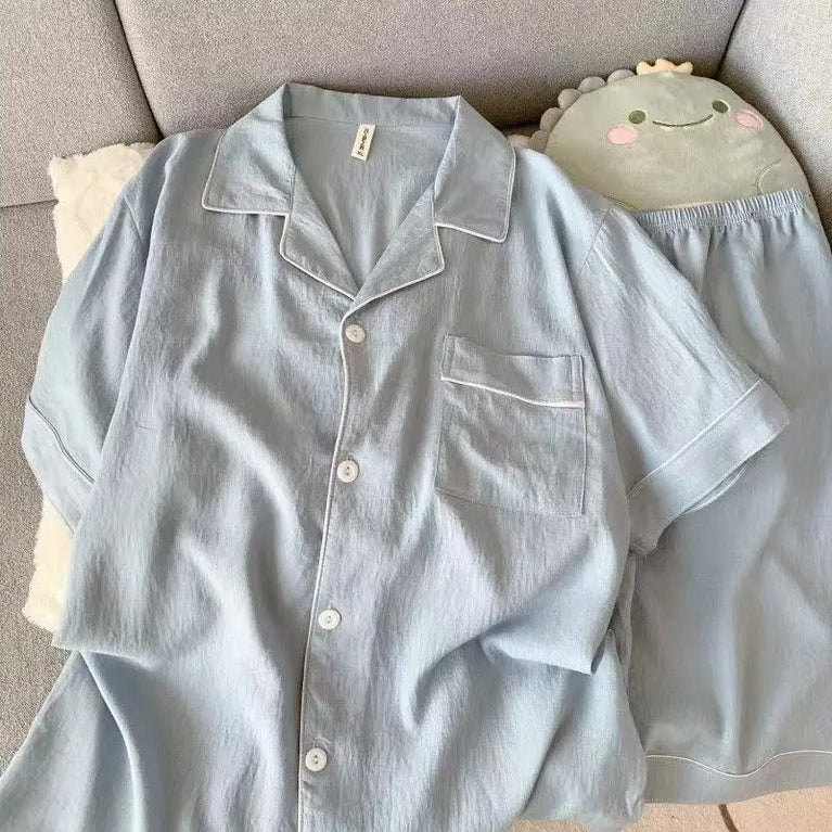 Men's Luxury Solid Pajama Set | Short Sleeve Lapel Home Suit