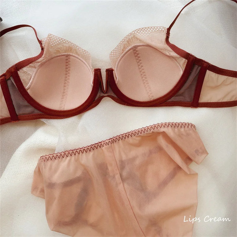 Floral Lace Plunge Push Up Bra Set – Elegant Underwire Lingerie