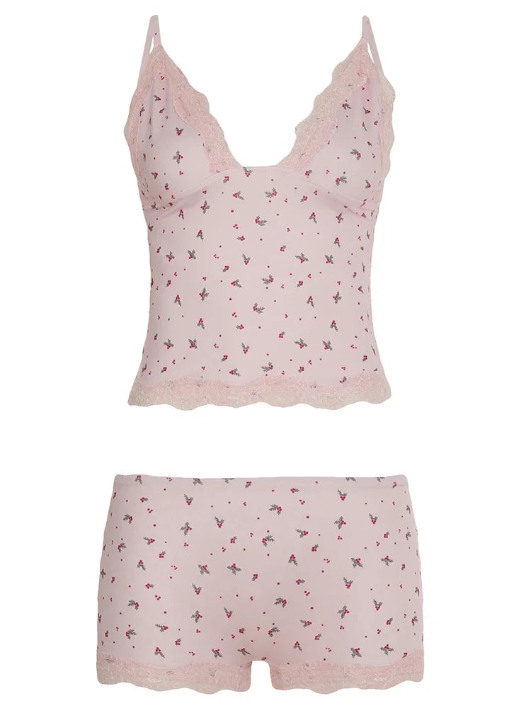 Women’s Floral Lace Pajama Set | Sleeveless Camisole & Shorts