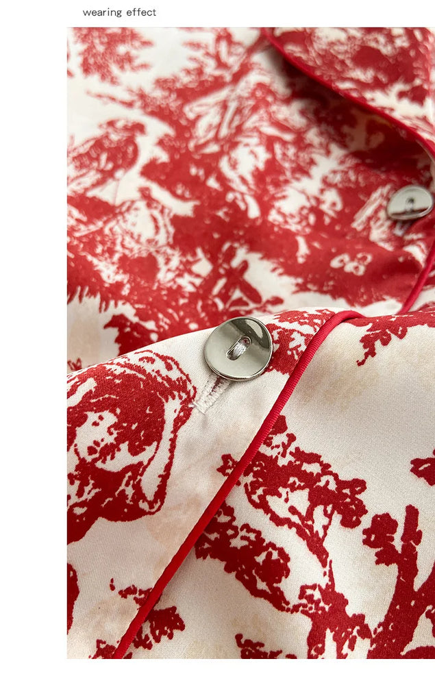Elegant Floral Satin Pajama Set | Long Sleeve Summer Sleepwear