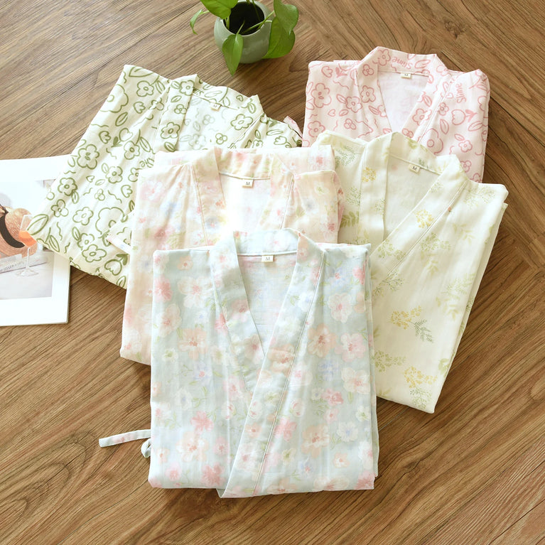 Women's Pure Cotton Floral Robe | Thin Gauze Sleep Gown