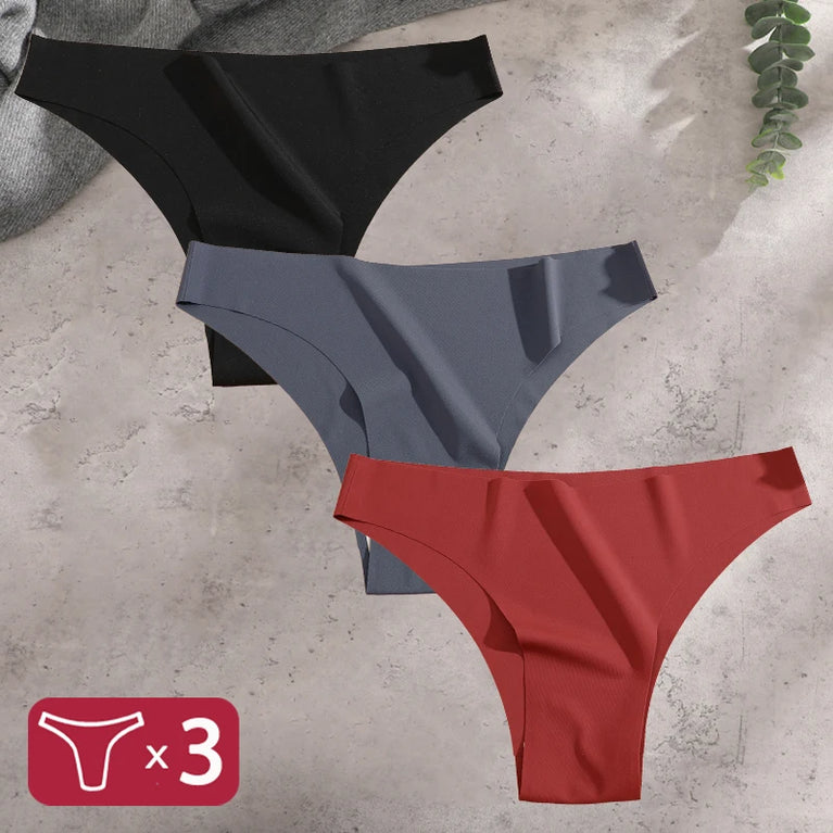 3pc Ice Silk Bikini Set | Seamless Low-Waist Briefs
