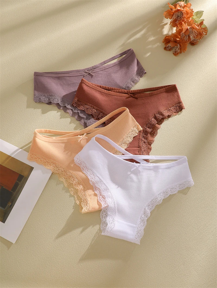 6pc Cotton Lace Panties | Crossed Belt Brazilian Briefs