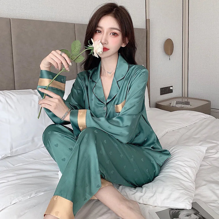 Women’s Ice Silk Animal Print Pajama Set | Autumn 2-Piece