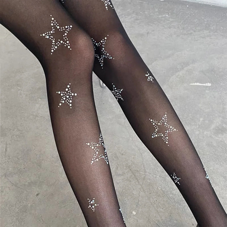 Sparkly Rhinestone Fishnet Stockings Sexy Glitter Pantyhose